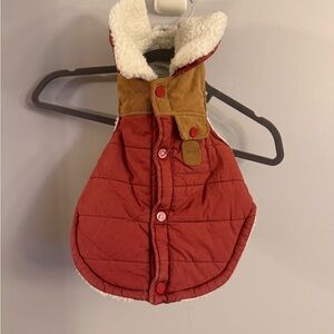 Fabdog Red Quilted Sherpa Lined Dog Vest Medium Corduroy Collar Snap Coat